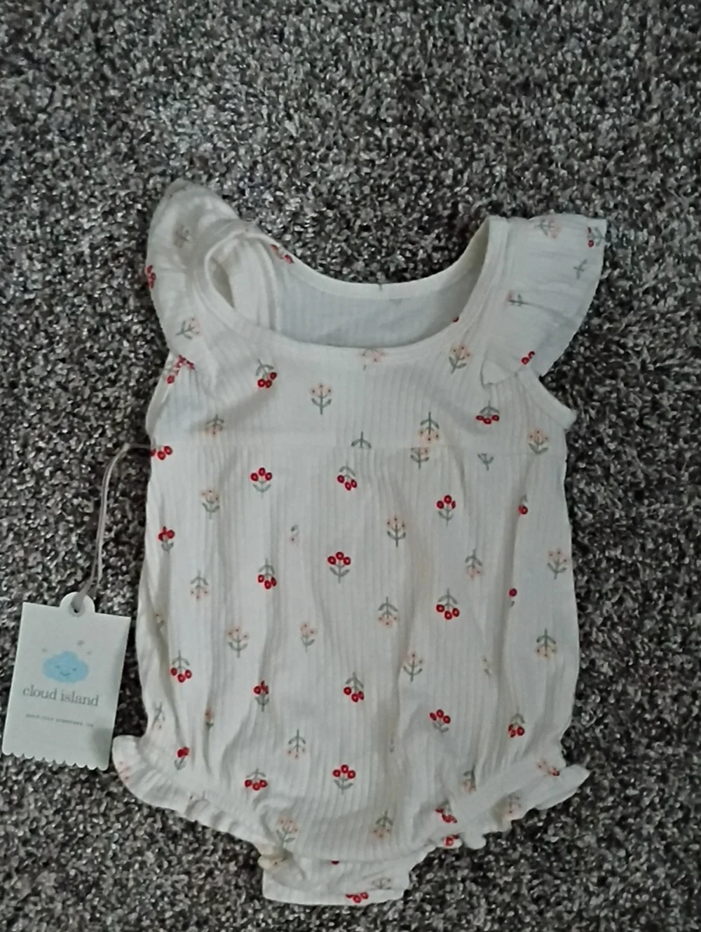 cloud island Cream Romper with Red Cherry Print and Ruffle Shoulders